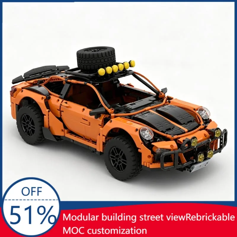 3211PCS MOC Porsche 911 Dakar Off-Road Technic Car Model With Roof Lights And Spare Tire Custom Building Blocks DIY Assembly Toy