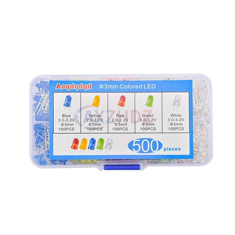 500PCS 3/5MM LED Leuchtdiode Weiß Rot Gelb Blau Grün F3 F5 LED Sortiment Kit LED Lampe Für Arduino Elektronik DIY