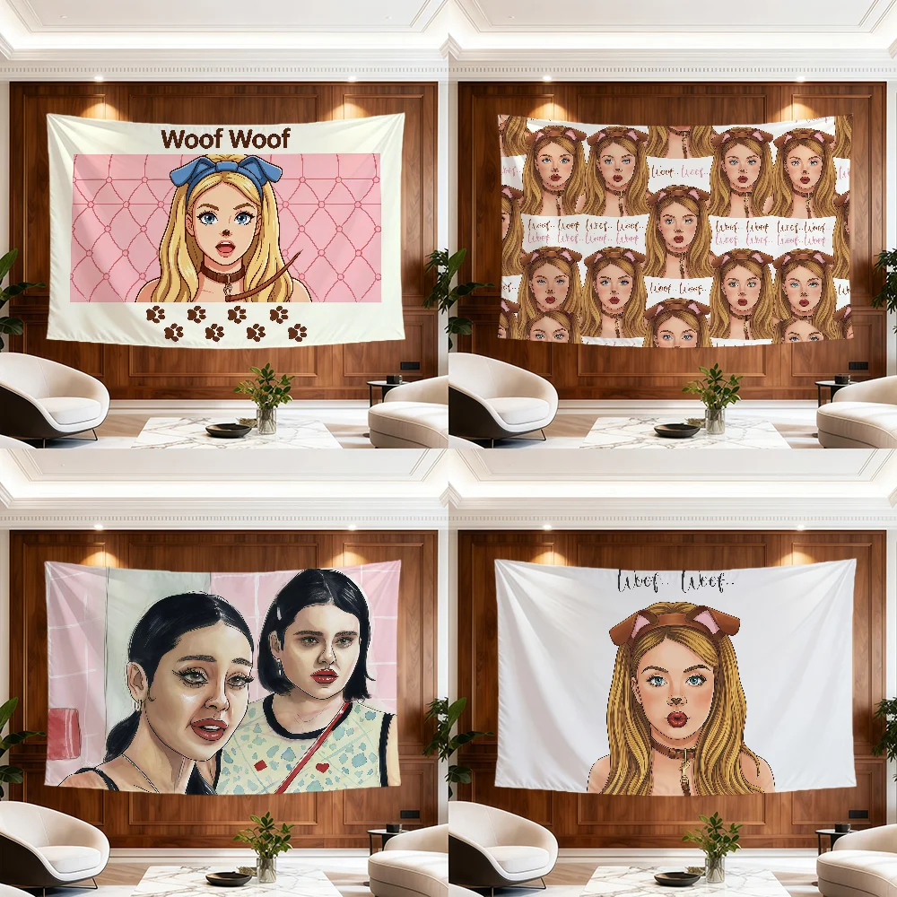 Bannière murale décorative amusante e-Euphoria meme art Woof Woof Doggie c-Cassie flag pour Chambre, Dortoir, Camping, Fête, Garage, Maison, Cadeau