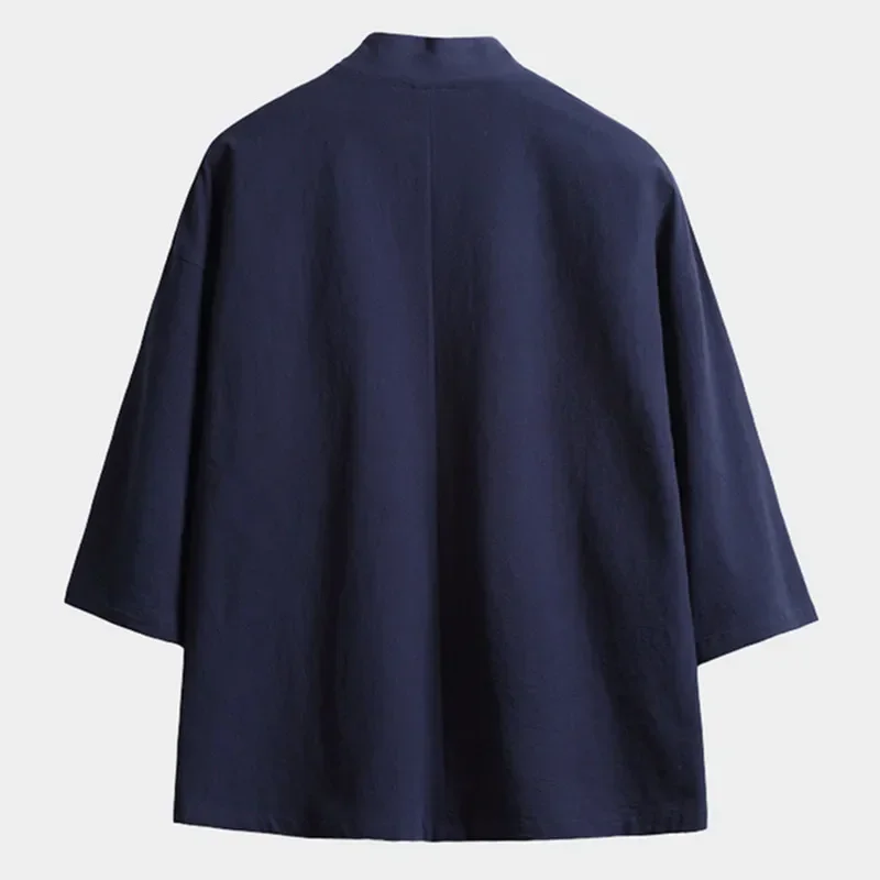 Cardigã leve de quimono masculino, jaquetas japonesas, algodão casual, frente aberta, linho Yukata