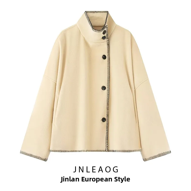 

Faionable High Collar Long Sve Outerwear for Women Autumn New Sle Versatile Sli Design Polyester Casual Slimming