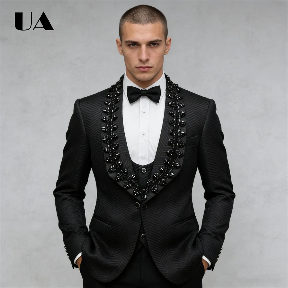 

Luxury Crystals Men's Formal Suit Set, Three Pieces Evening Suit Attire ( Jacket Vest Pants ) Brand Selected Wedding Suit Groom