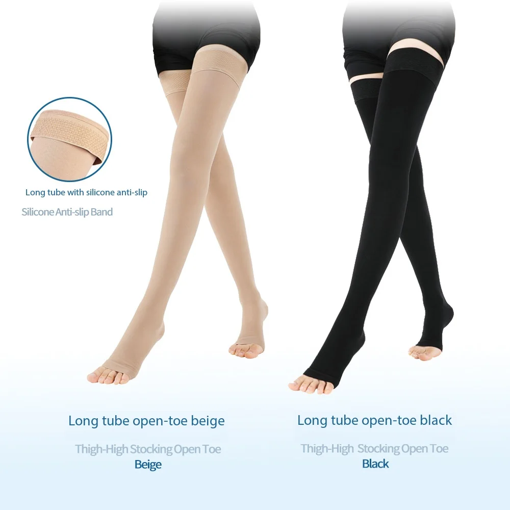 

Medical Grade Compression Socks Varicose Veins Relief Open Toe Silicone Grip Thigh High Stockings For Women Men