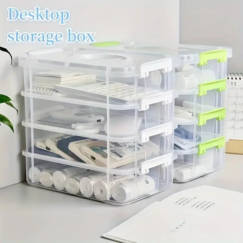 

4 Layers Stackable Desk Storage Transparent Plastic Makeup Organizer Boxes Durable Jewelry Container Bins Drawer Table Storage