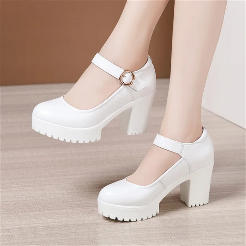 Women Pumps Women Round Toe Platform High Heels Fashion Comfortable Black Work Shoe Plus Size 32-43