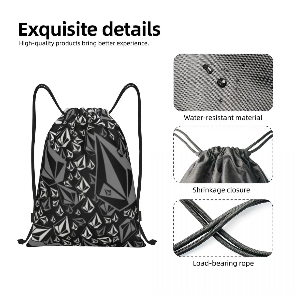 Custom Volcoms Surfboard Stone Pattern Drawstring Bags para Mulheres e Homens, Compras Yoga Mochilas, Sports Gym Sackpack