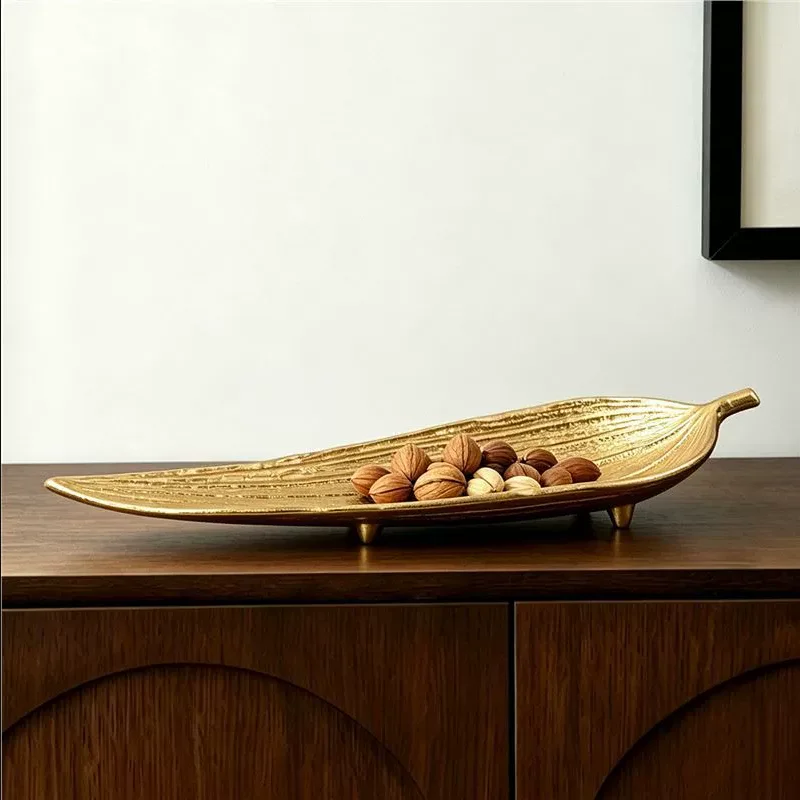 Nordic Wooden Tray Gold Leaf Shape Serving Tray Jewelry Pallet Fruit Snack Candy Dish Table Decoration Storage Organizer