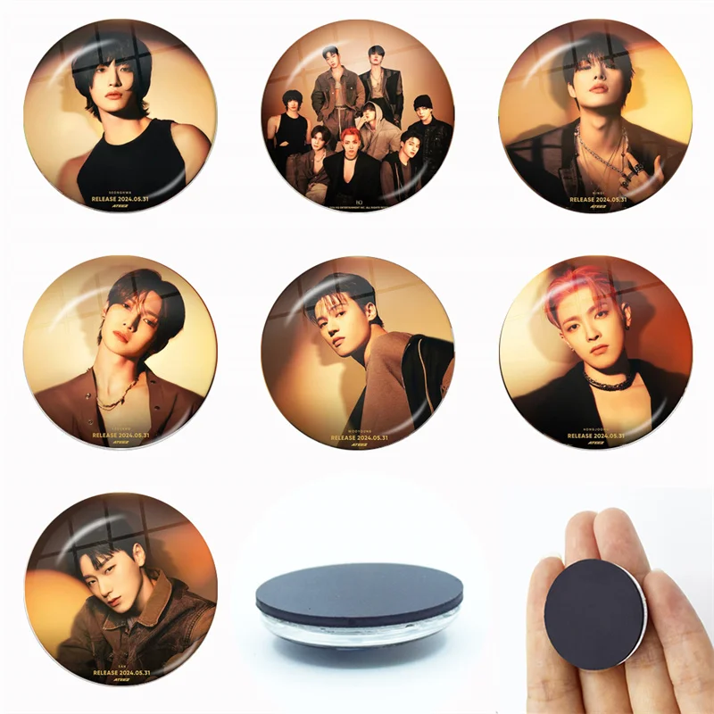 KPOP ATEEZ GOLDEN HOUR 30MM Glass Refrigerator Magnet Glass Crystal Magnet Home Decoration