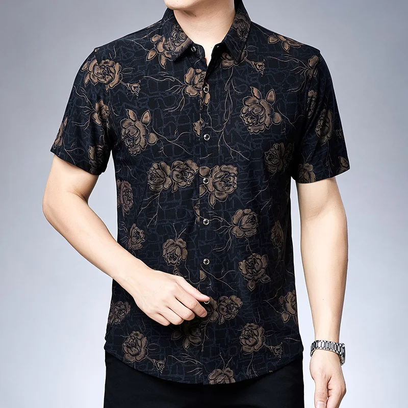 Short Sleeve Shirt Printing Polo Shirt Autumn 2024 Men's Business Casual Retro Ethnic Clothing In Asian Size M-4XL