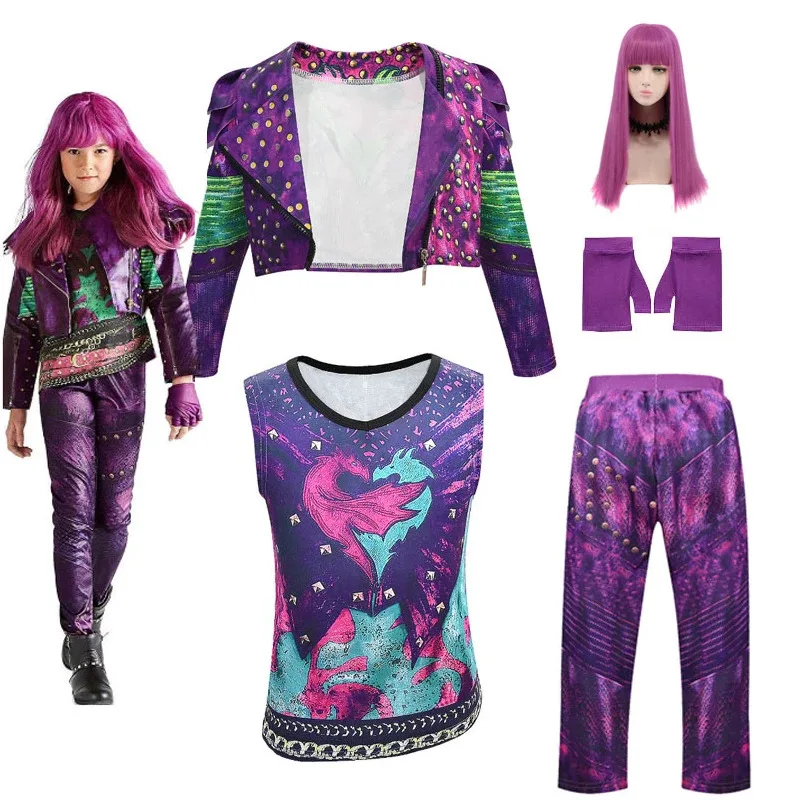 

2025 New Cosplay 2020 Halloween Costumes Anilnc Descendants 3 Jacket Evie Wig Child Role Playing Pants Children Halloween Costum