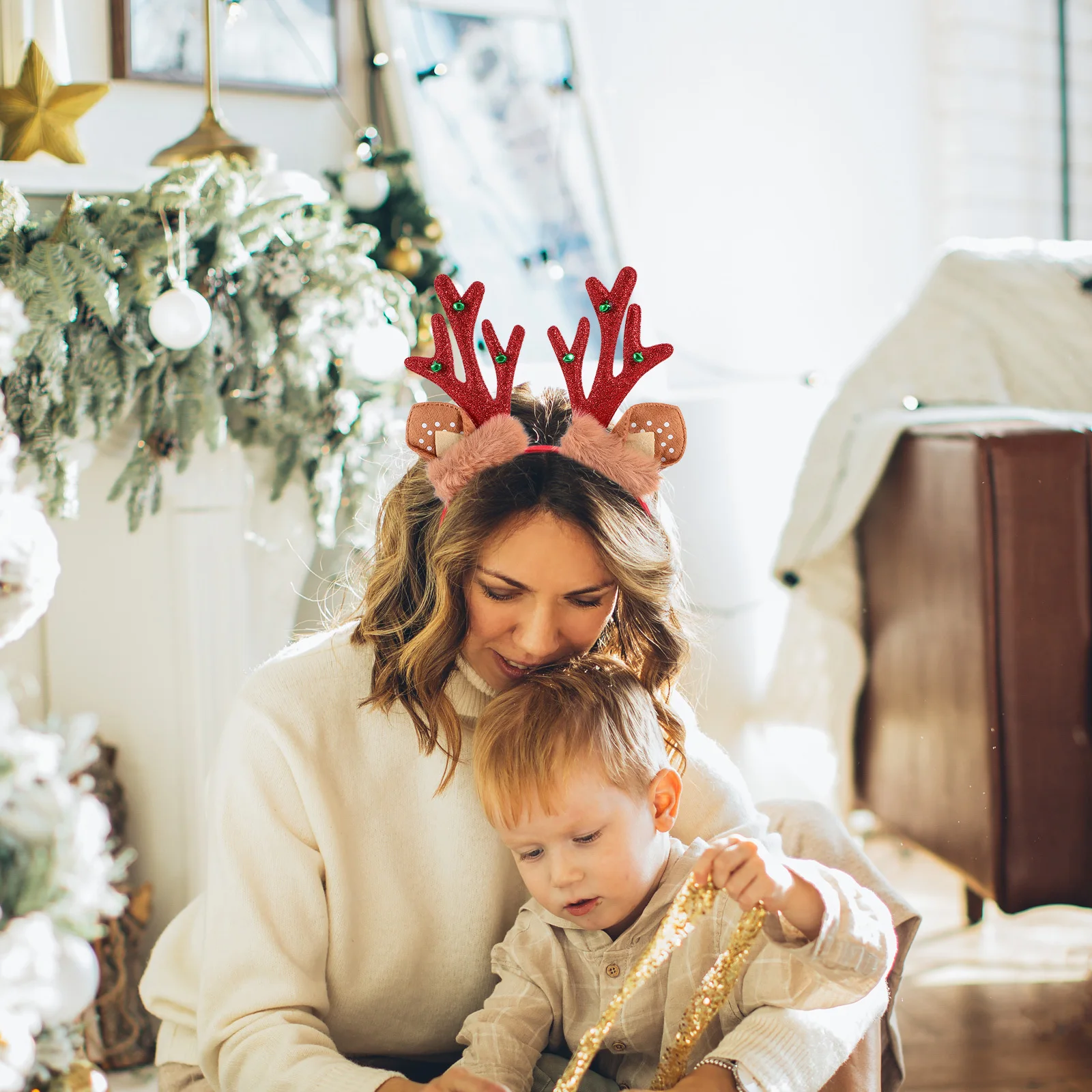 

Lovely Deer Antlers Headband Xmas Hair Ornament for Women Holiday Party Favor Christmas Decoration Cute Reindeer Headwear Gift