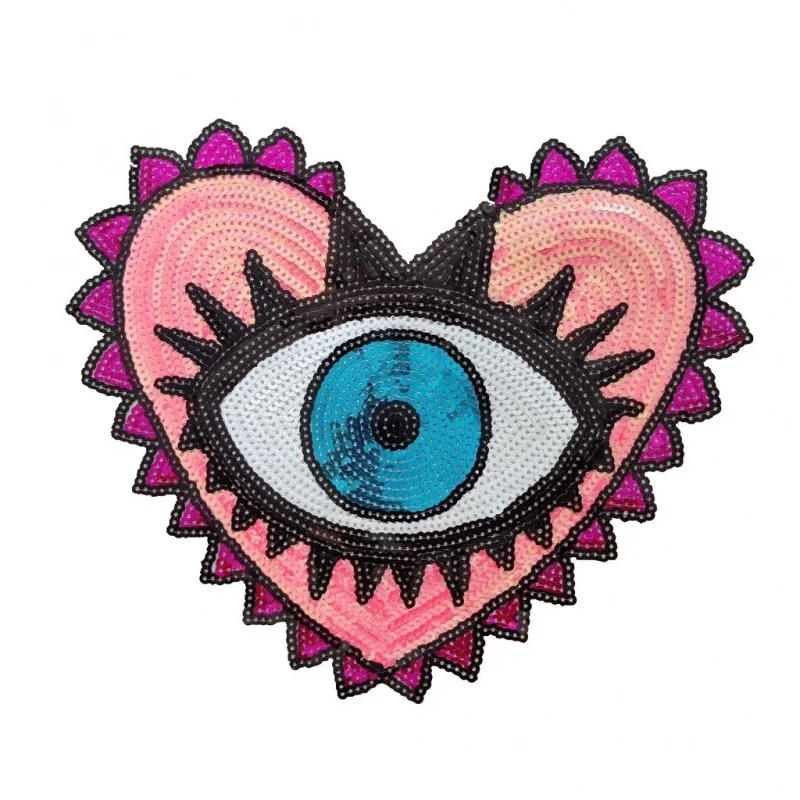 

3D BIG HEART EYE ROSE PINK BLUE WHITE Sequined Applique Patches Cartoon LETTERS Patch for Clothes DIY Decoration Accessories