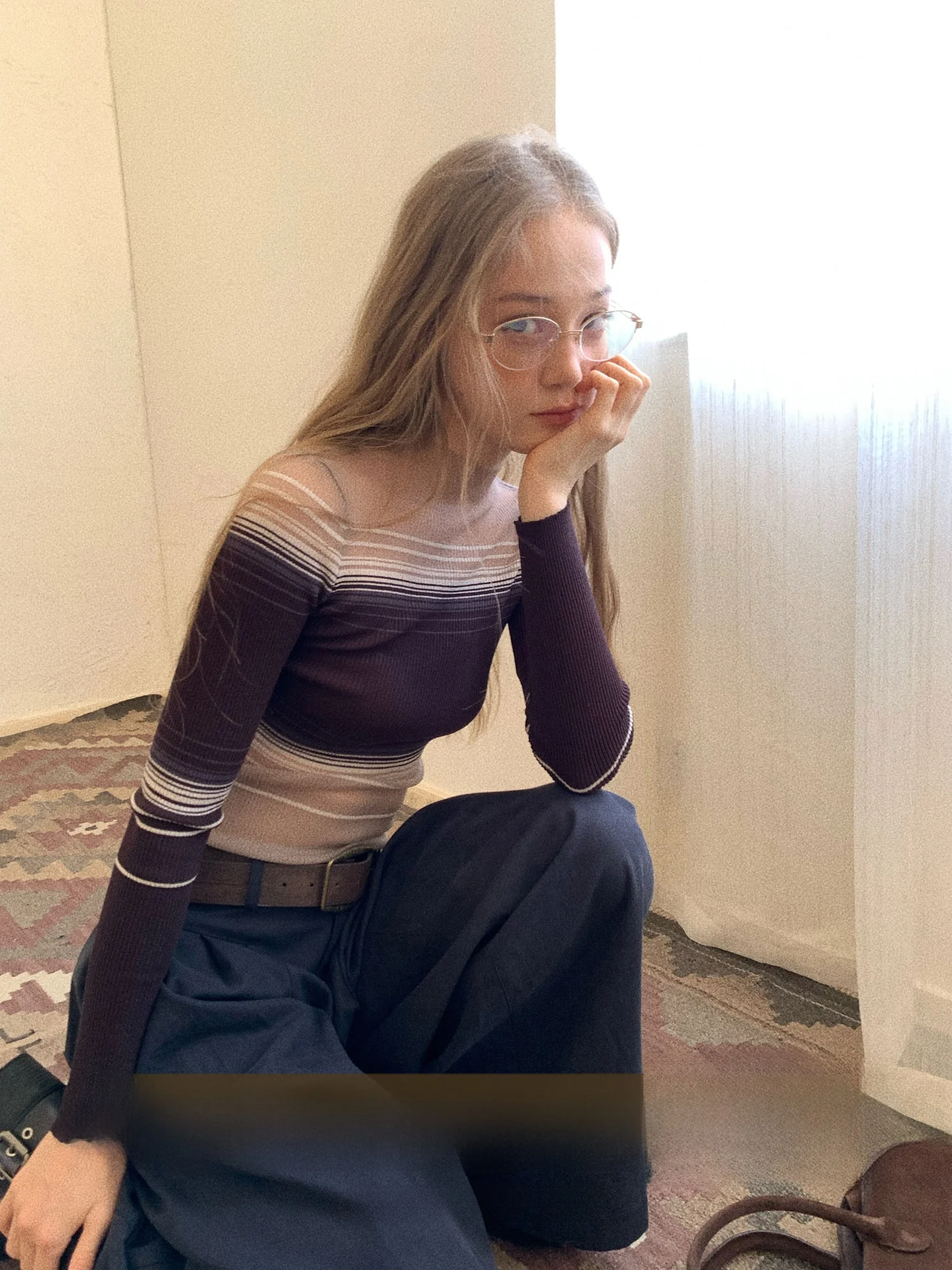 

Picasso Lines Me Splice Women's Knitted Top f High Collar Vintage Stripes Polyester Blend Long Sve Casual Fit