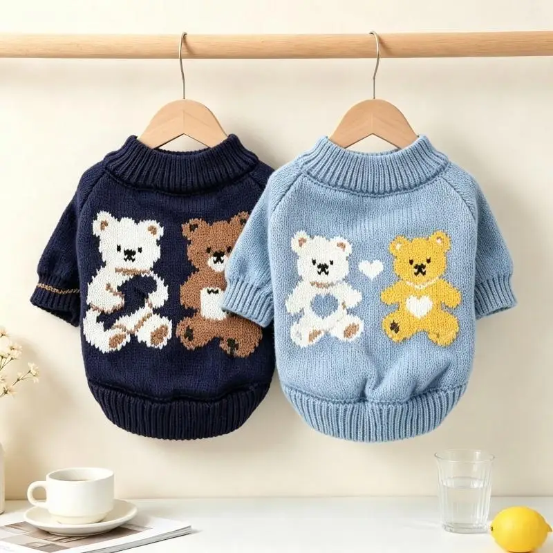 Hundepullover mit Bärenmuster, warme, weiche Hundekleidung, modischer Rollkragenpullover für Welpen, gemütlicher Strickpullover für Haustiere, süßer Katzenpullover, Bekleidung für Bichon. – Detail 19