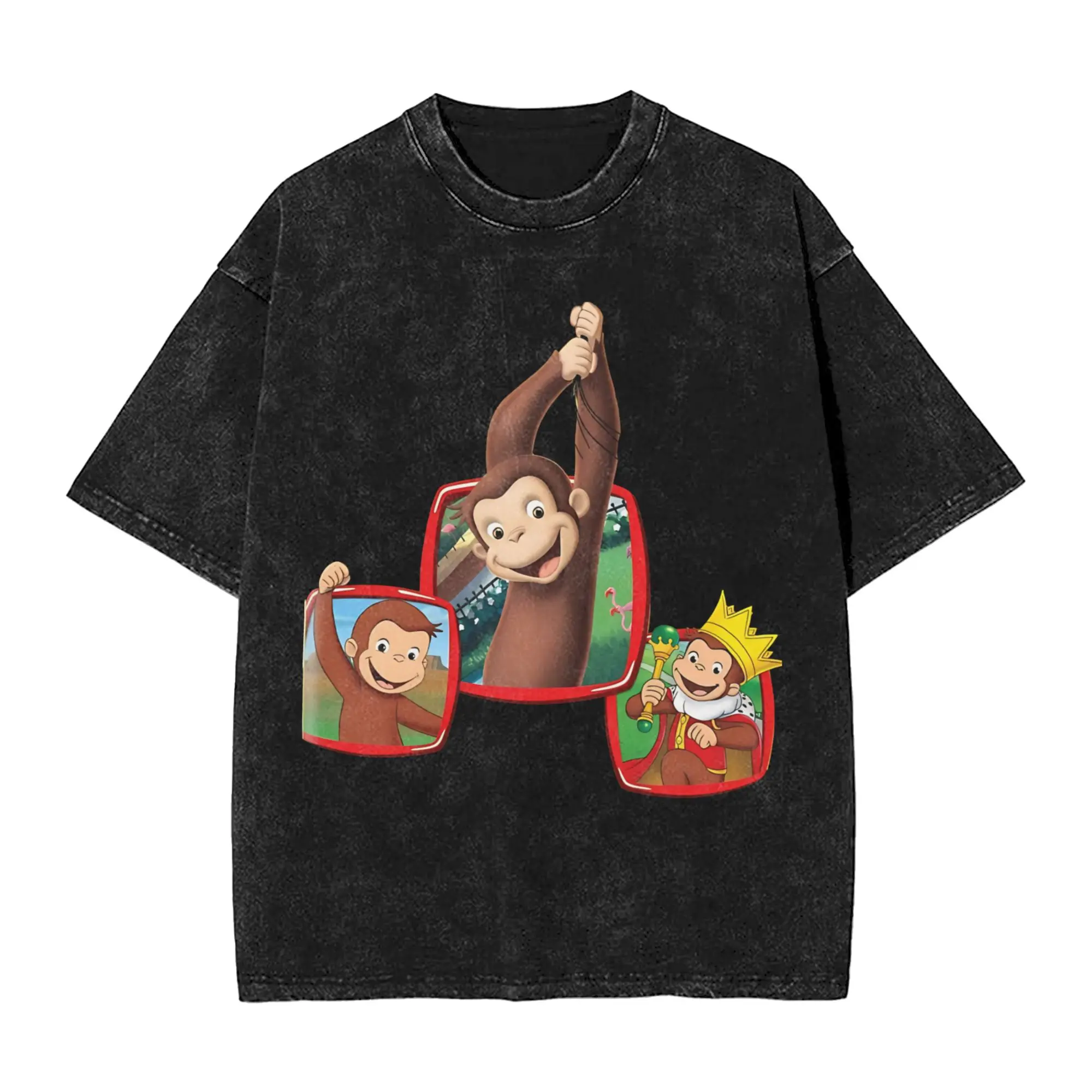 Summer Cute Curious George  Washed Shirts Outfit Harajuku T-Shirt  Men Women Tee Shirt