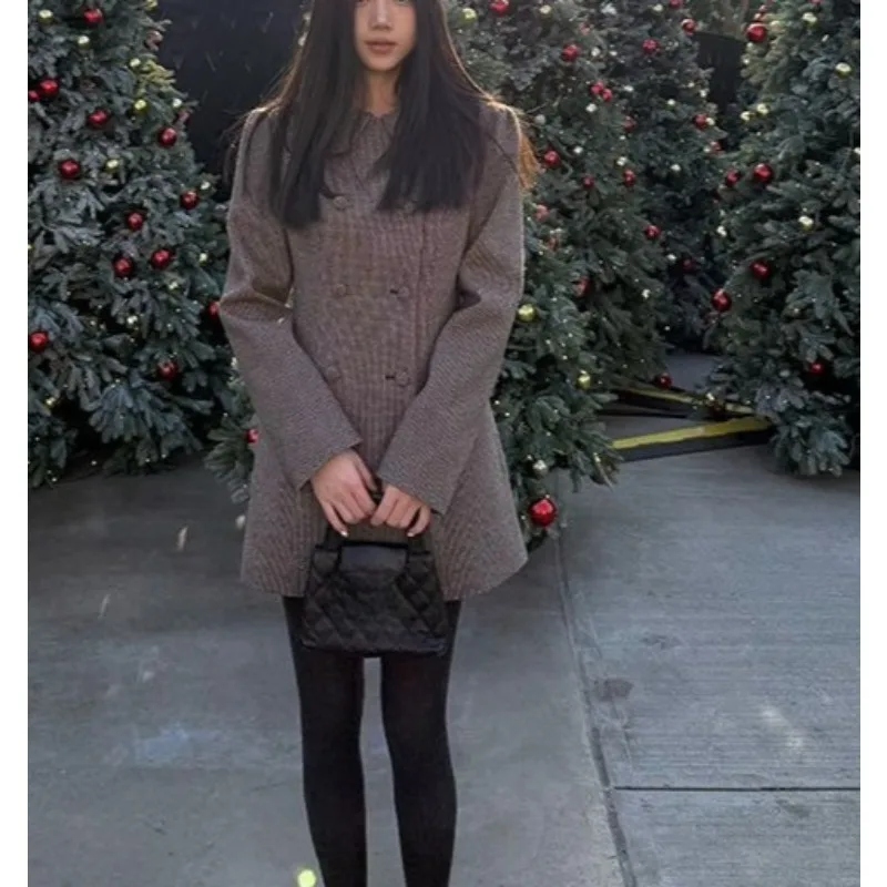 سترة صوفية رفيعة ونحيفة باللون البني للخريف والشتاء، سترة كاجوال كورية جديدة ذات ياقة دمية راقية مزدوجة الصدر #5