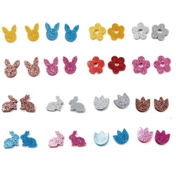 Cute Spring Easter Flower Bunny Stud Earrings Glitter Pink Acrylic Laser Cuts