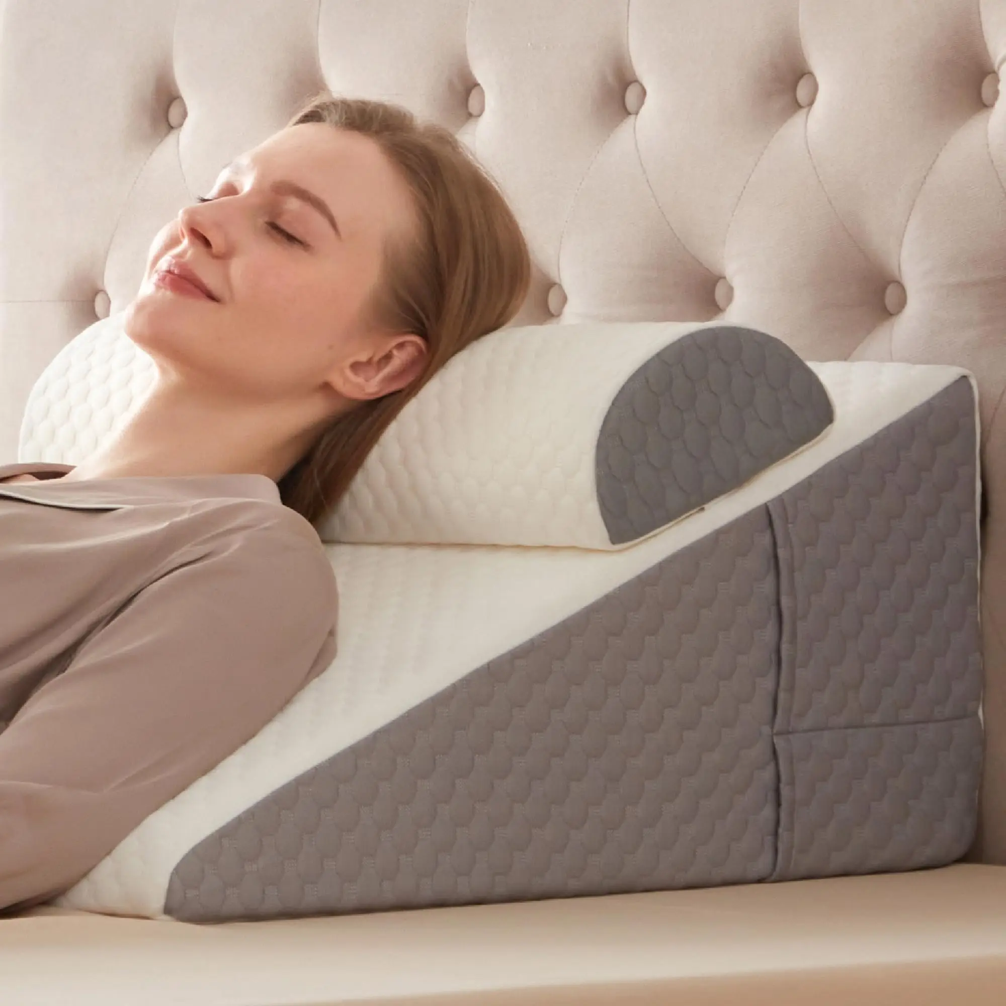 

2PCS Wedge Pillow Set for After Surgery, Adjustable Bed Wedge Pillow Headboard with Memory Foam Neck Cushion – for Acid