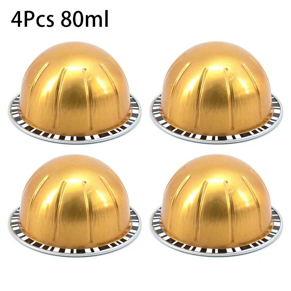 4Pcs Portable Coffee Capsule Shell Refillable Reusable Sealed Tin Foil Cup For Vertuo Next 40/80/150/230ml Coffee Capsule Pod