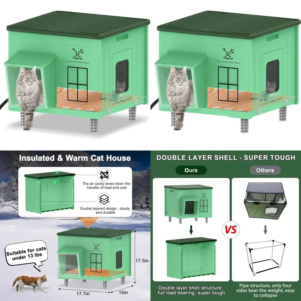 

All-Weather Insulated Outdoor Heated Cat Shelter, Waterproof & Weatherproof, Ideal for Feral Cats, 17.7 x 15 x 17.5