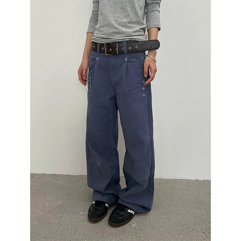 Women's Baggy Blue Pants Oversize Cargo Jeans Pants Harajuku American 2000s Style Vintage Y2k BF Style Trousers Clothes