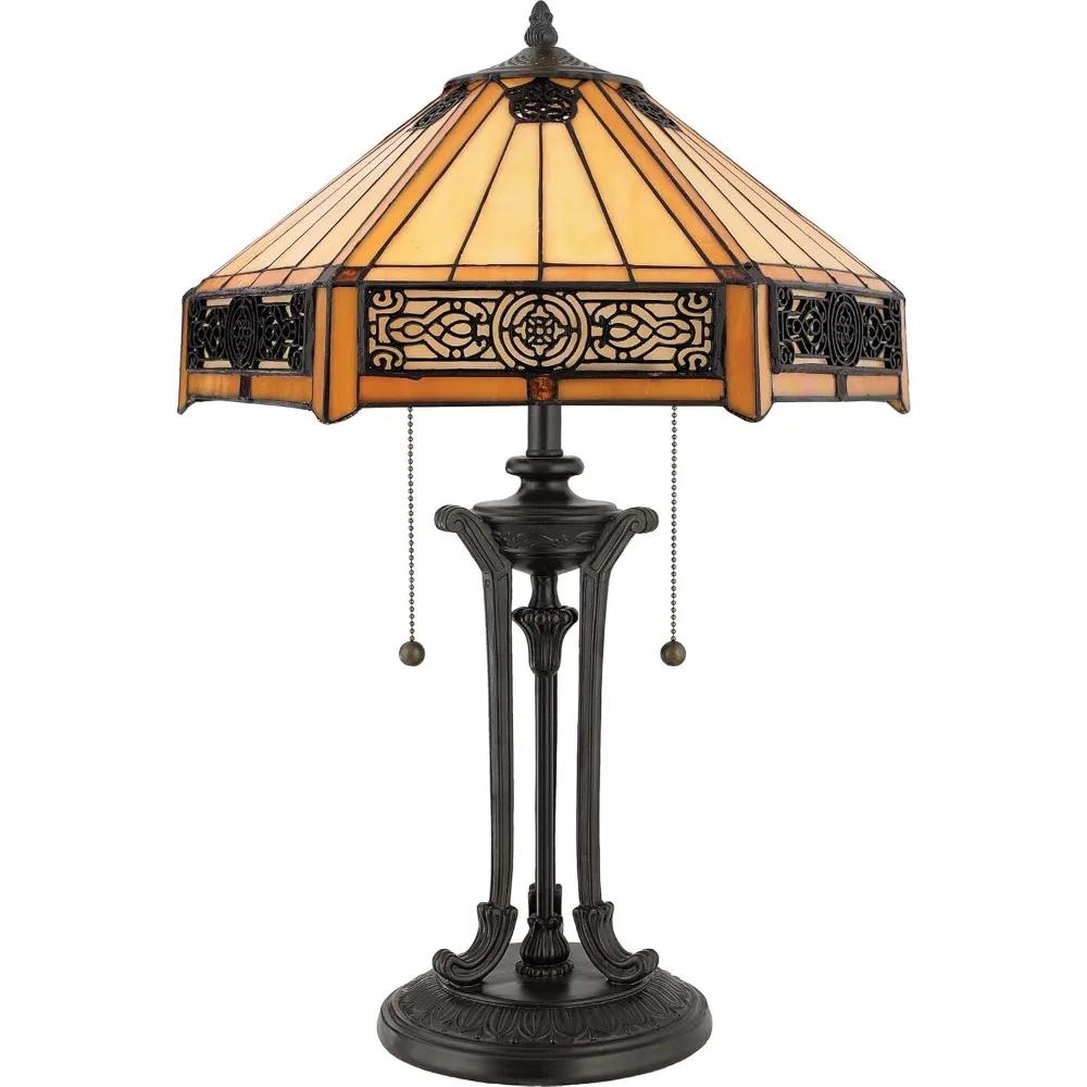 Handcrafted Intricate Filigree Accented Tiffany Table Lamp, 2-Light 120 Total Watts, 23