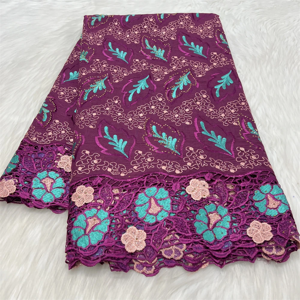 Lafaya With Stones Swiss Voile Lace Fabric 2024 High Quality Lace Cotton Fabrics Embroidery For Women Dress 5Yards