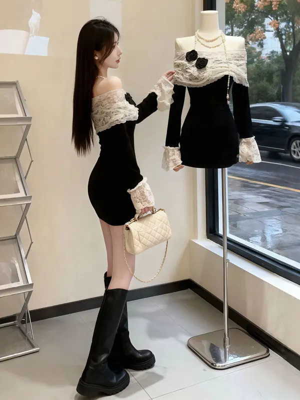 

Sexy Chic Unique oulder Baring Slim Fit Bodycon Dr Ele Little Bla Dr for Autumn And Winter Seasonal Faionable...