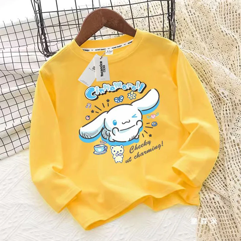 

Sanrio Cinnamoroll Girl Long Sleeve T-Shirt Kawaii Anime Children Autumn Thin Undercoat Cartoon Cute Babys Top Tide Gift for Kid