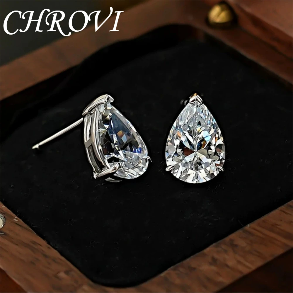 Exquisite 925 Sterling Silver Ice Flower Long Pillow-Shaped White Zircon Stud Earrings Simple Single Diamond Gold Earrings