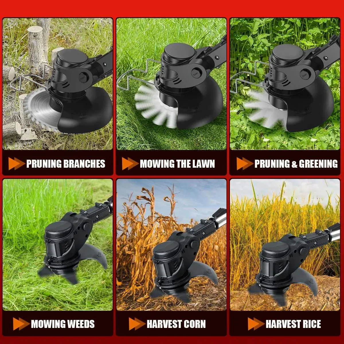 1000W Electric Grass Trimmer Powerful Trimmers Brush Cutter Lawn Mower Cordless Cutting Machine Garden Tools with 2Pcs Battery