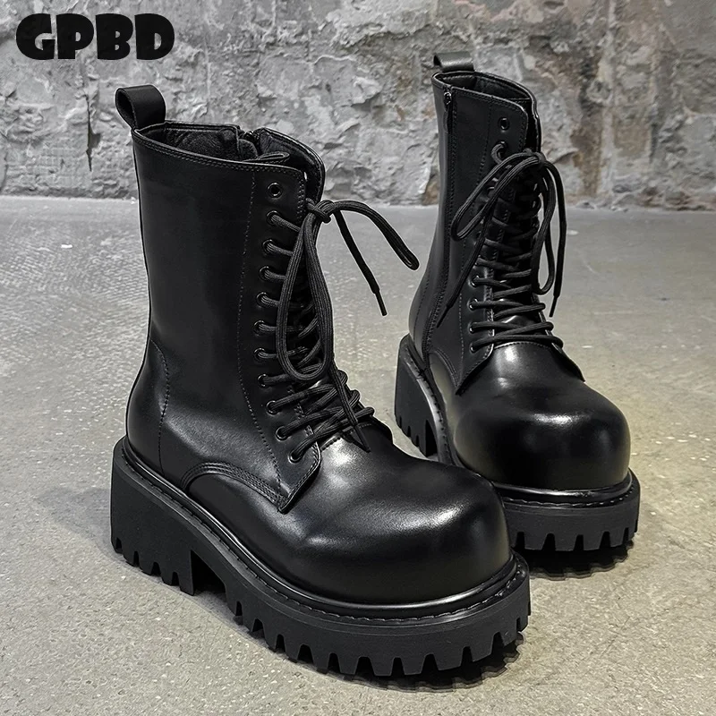 

GPBD Thick-soled and Wide-top Minimalist Chelsea Boots for Men 10 Cm Height Increase Casual High-top Long Boot for Men