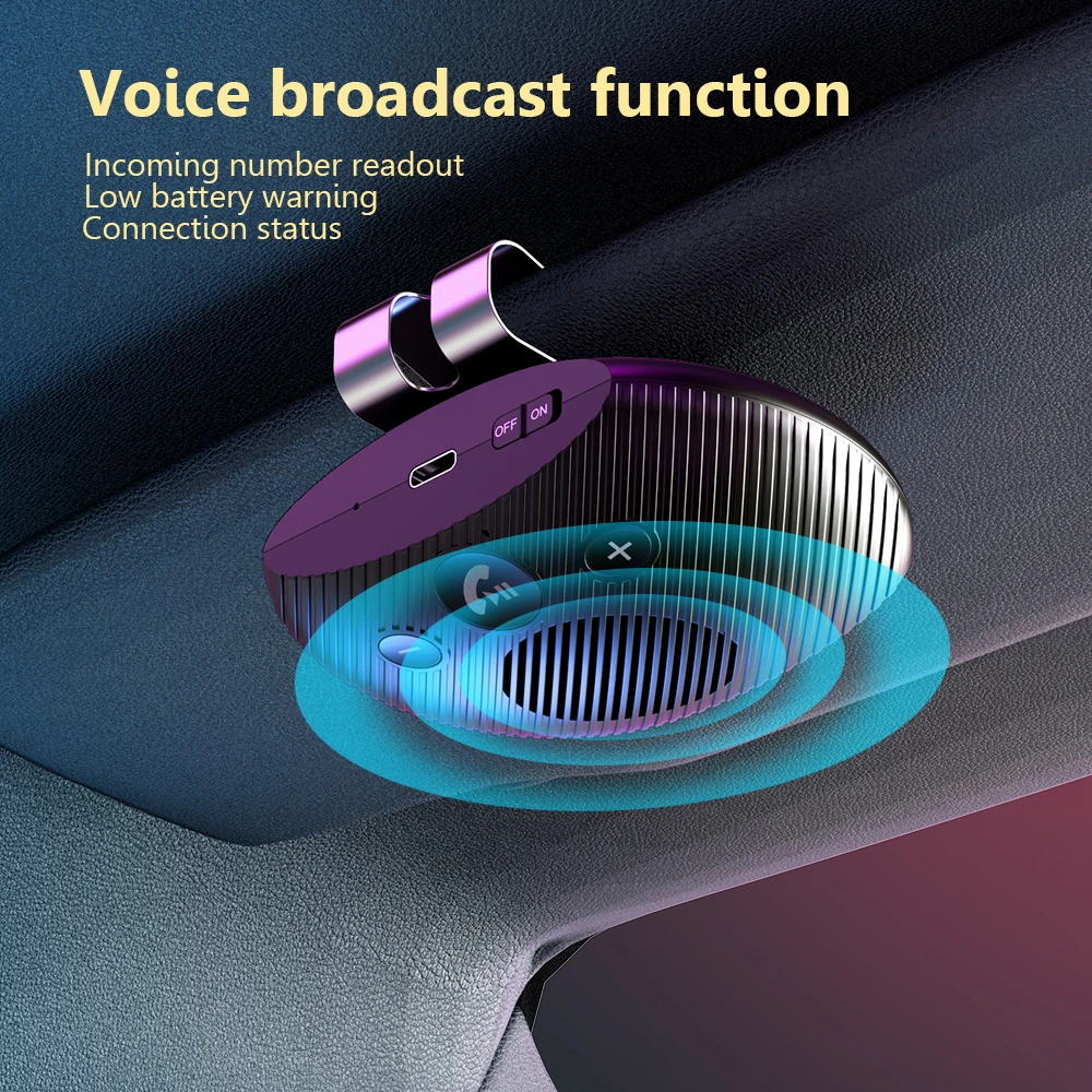 Car Audio Receiver Bluetooth 5.3 Speakerphone Sun Visor Clip Universal Bluetooth Handsfree Car Kit Wireless Mp3 Music Player