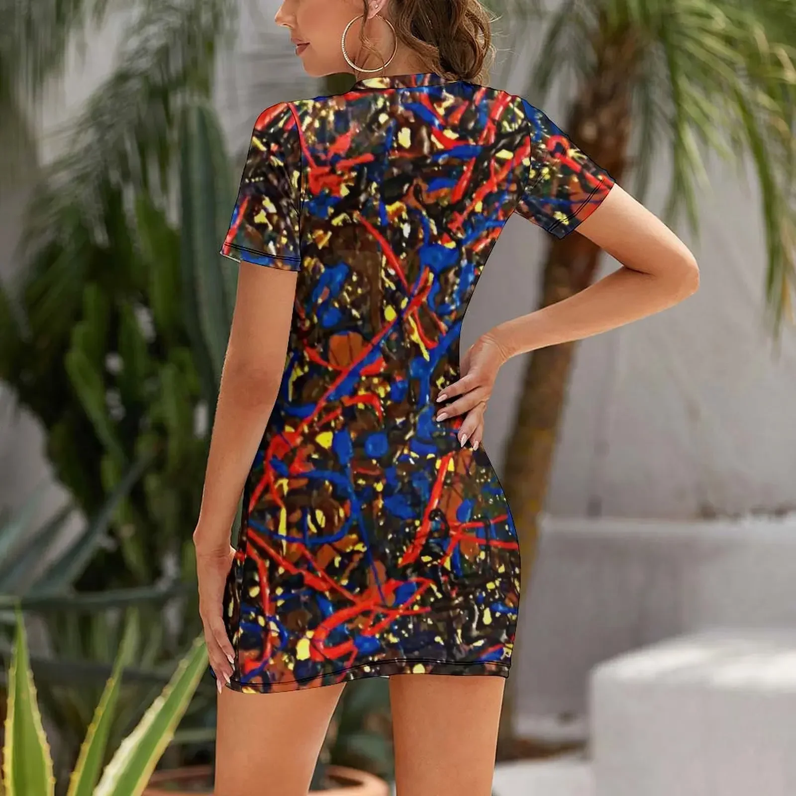 Abstract #10 Chaos in Red & Blue Short-Sleeved Dress elegant women's dresses sale Beachwear woman dress Dress