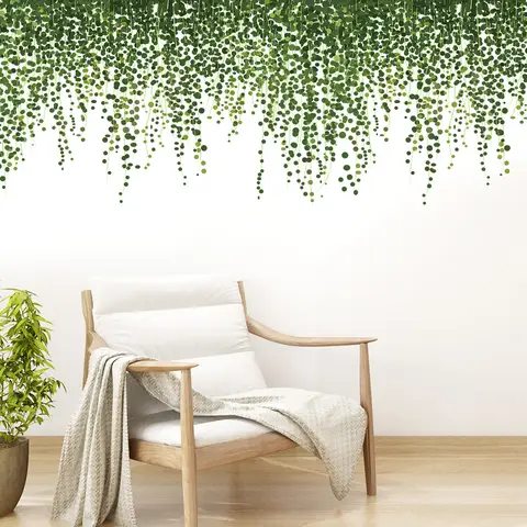 Ink Wall Stickers Green Vines Nature For Living Room Bedroom Home Flower Background Wall Decor Self-adhesive Sticker Wallpaper