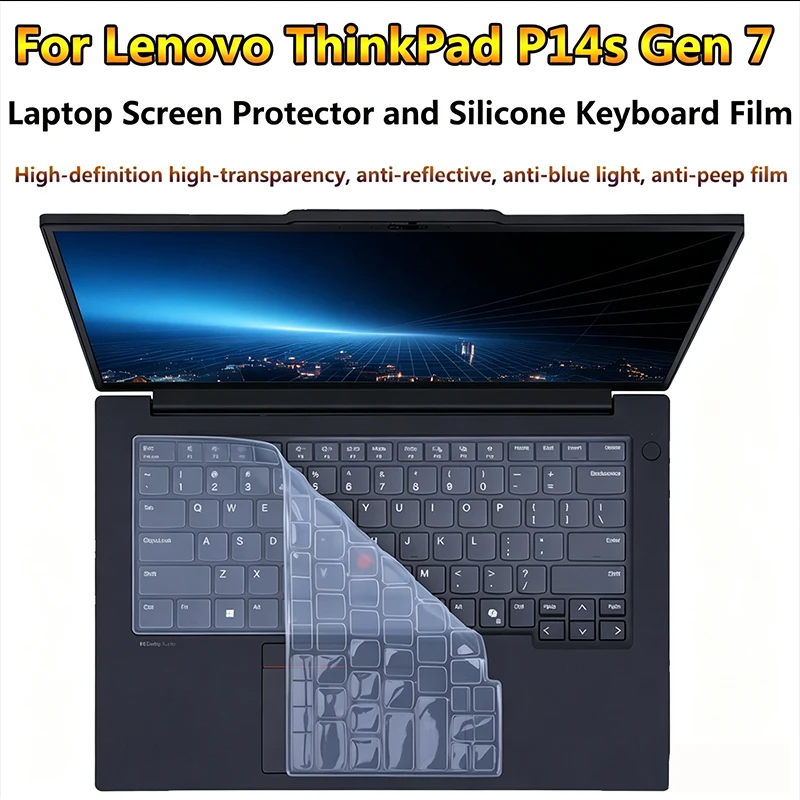 Suitable for Lenovo ThinkPad P14s Gen 7 2026 silicone keyboard film dust cover 14.5 inch screen film HD tempered film anti-peep