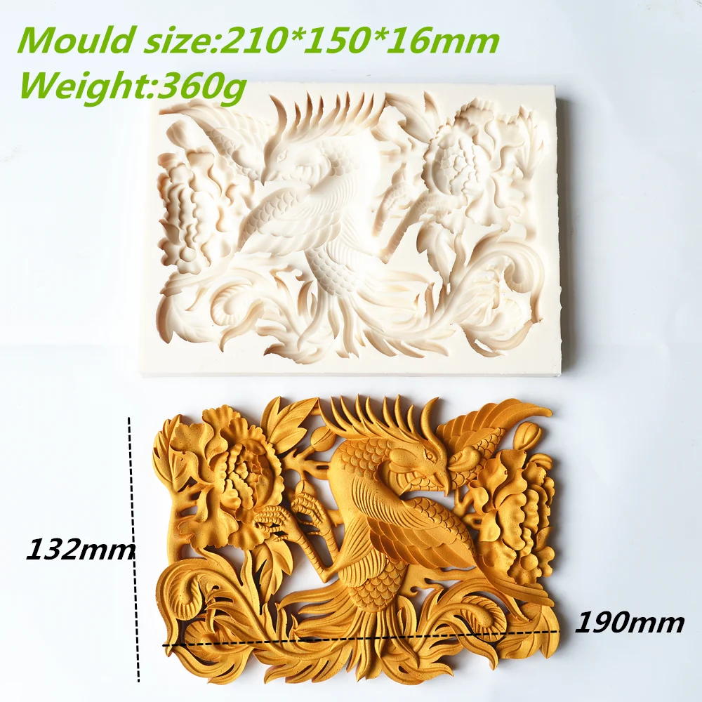 Flower Bird Silicone Fondant Mold Cake Chocolate Decoration Tools DIY Large Chinese Style Phoenix Peony Relief New Lace Moulds