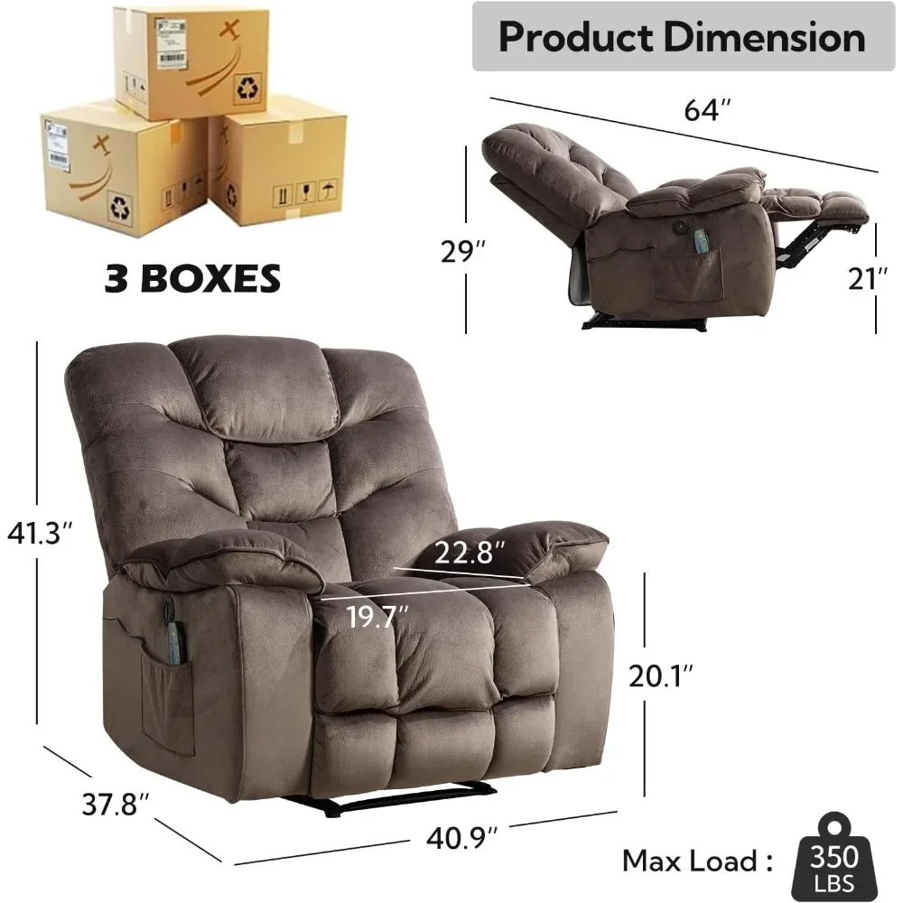 Oversized Power Recliner Chairs with Massage and Heat, 41