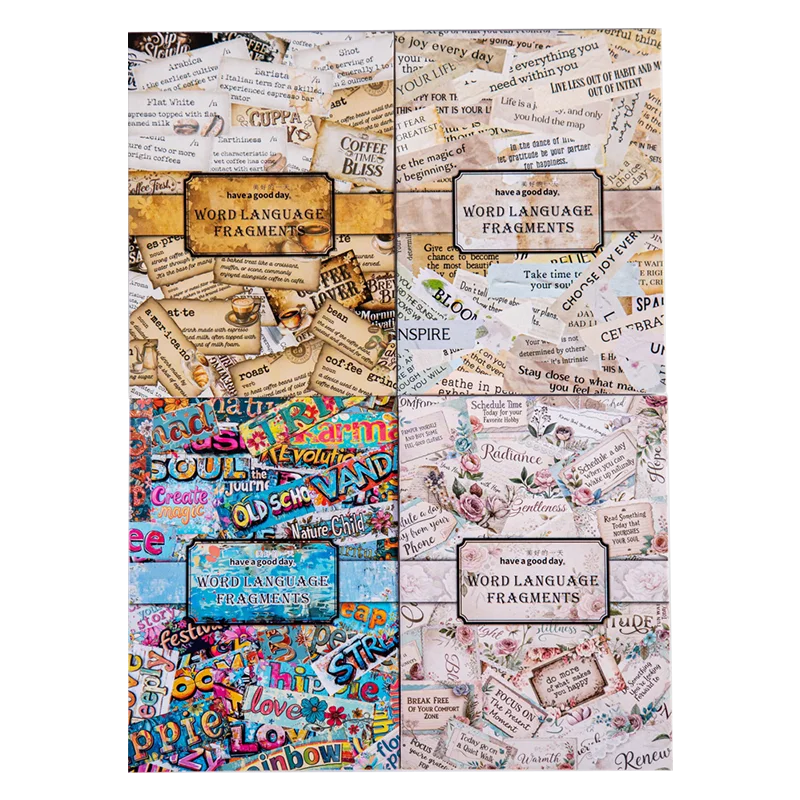 

4 упаковки/лот, серия фрагментов на языке слова, милая декоративная бумажная наклейка в стиле ретро