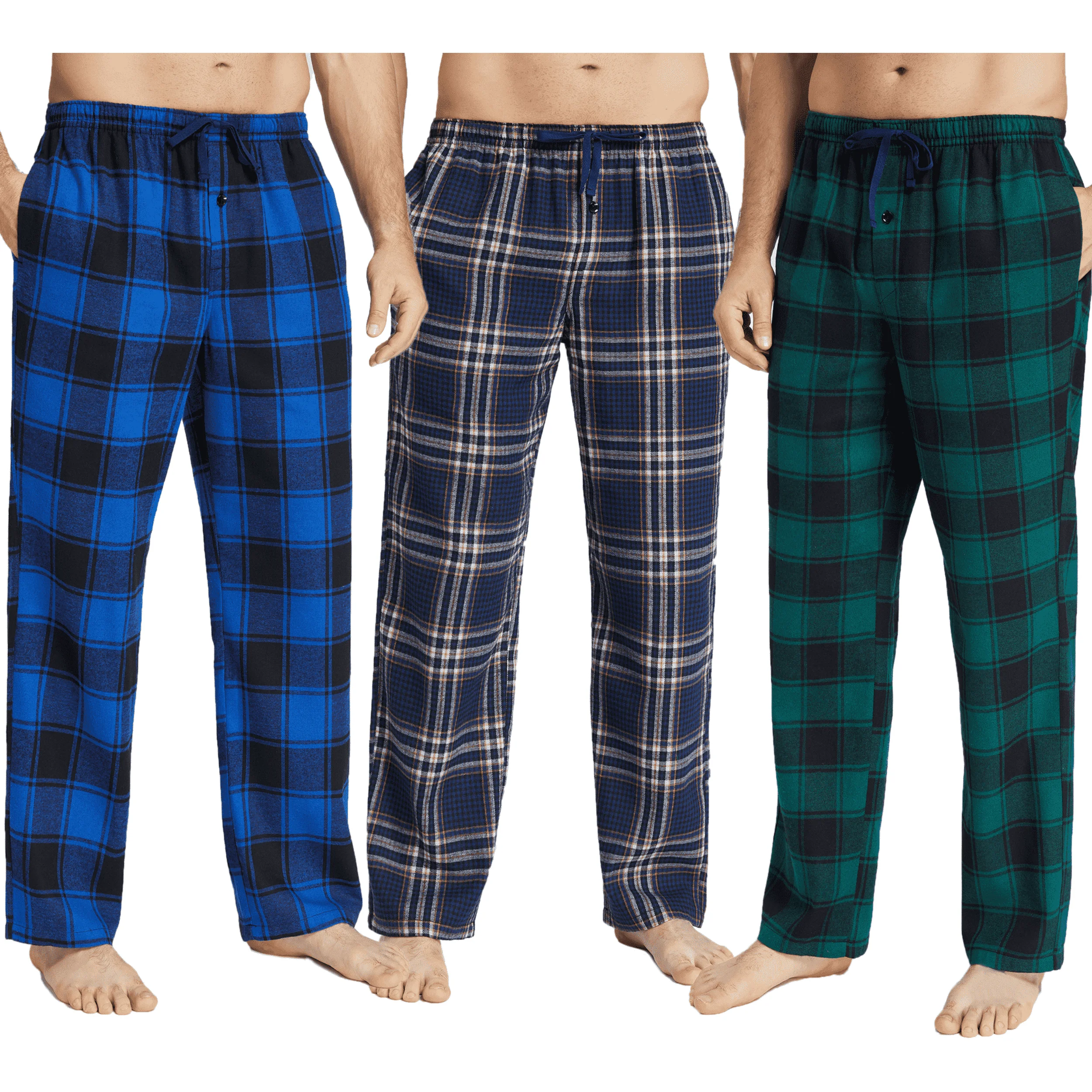 Men\'s 3pcs Plaid Casual Pants Comfortable Warm with Waist Elastic Pajamas Man Loose Home Bottoms