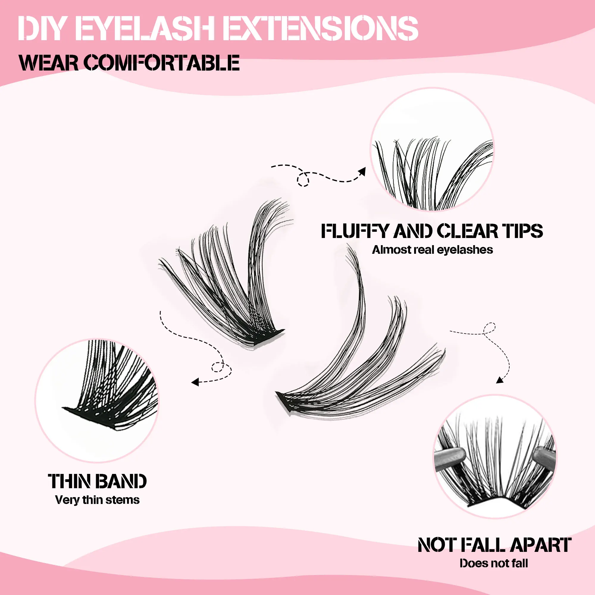 200 Cluster DIY-Wimpernverlängerungsset, mit 10 ml Kleber/Pinzette, flauschig und natürlichem Katzenaugen-Wimpernverlängerungsset, Länge 9–16 mm