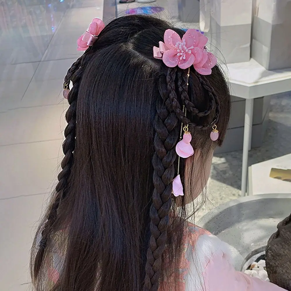 子供のヘアピン,中国風のリボン,パールタッセル,新年のドレス,愛らしい,赤,秋,冬,1ペア