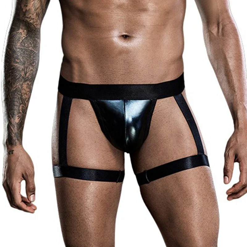 Men PU Faux Leather Jockstrap Harness Men Bondage Fetish Hombre Stage Nighclubwear Sexual Gay Underwear Pouch Strap Lingerie