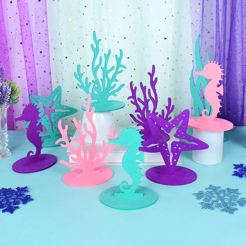 2pcs Seahorse Seaweed Starfish DIY Felt Table Centerpiece Girl Birthday Party Baby Shower Little Mermaid Theme Party Decorations