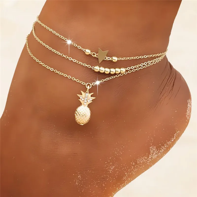 Summer Fashion Crystal Pineapple Anklets Female Barefoot Crochet Sandals Foot Jewelry Bead Ankle Bracelets For Women Leg Chain