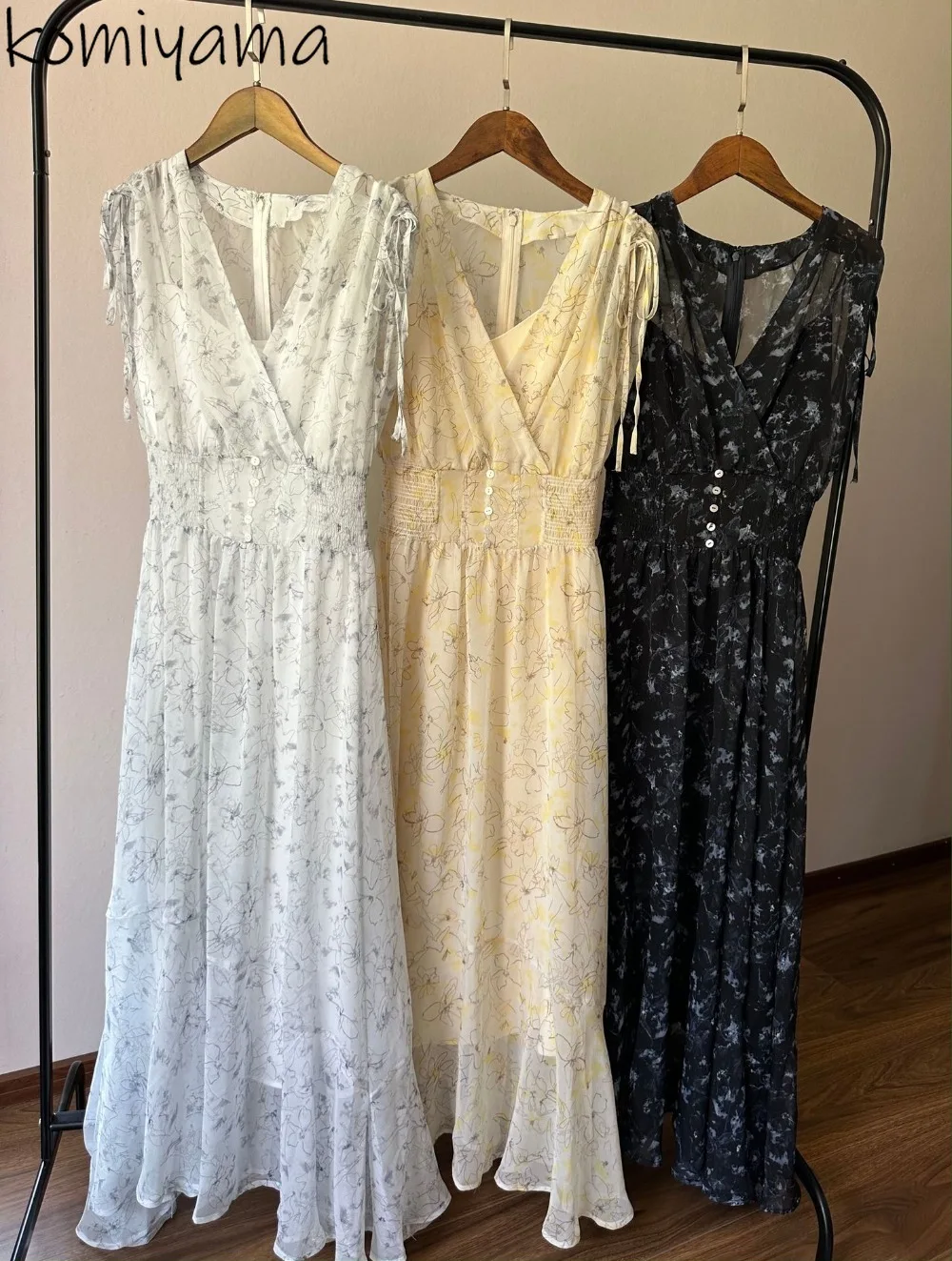 

V-neck Drawstring Lace-up Dress Floral Print 2025 Vestidos Japan Dresses Woman New Elastic Waist Robe Summer Fresh Ropa Mujer