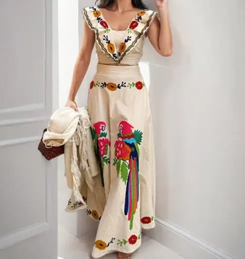 

Women's Summer 2025 New Fashionable Casual Printed Ruffle Top Skirt Set Women's Two Piece Set Women's Clothing