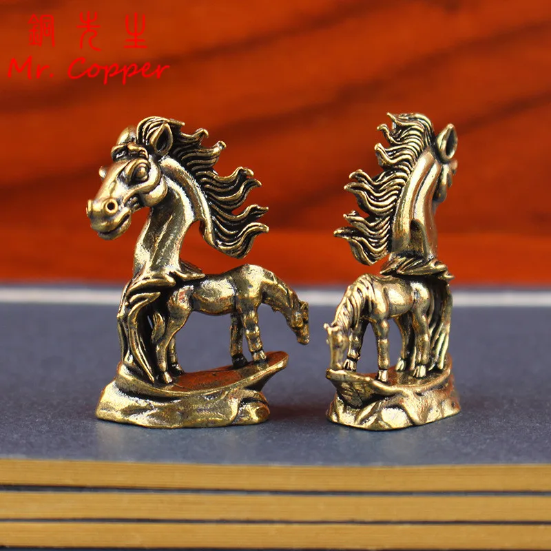 مجردة النحاس مزدوجة الحصان تمثال سطح المكتب زخرفة خمر الحيوان تمثال صغير المشهد الصغير زينة الحرف الملحقات