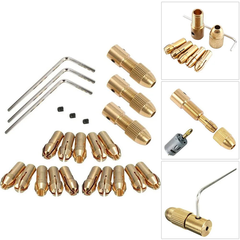 

Набор из 3 латунных патронов для дрели, малые цанговые патроны для электродрелей 0,53 мм, совместимые с различными вращающимися инструментами