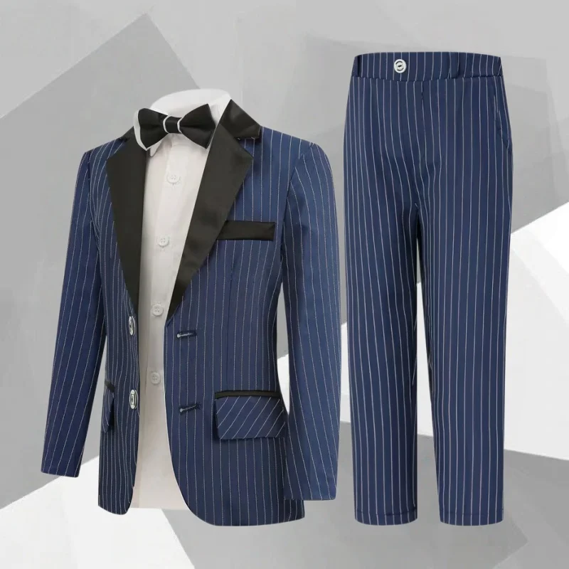 Spring And Autumn Boys' Handsome Striped Suit Set Suitable for Piano Hosting Weddings Flower Boys Birthdays Daily Wear